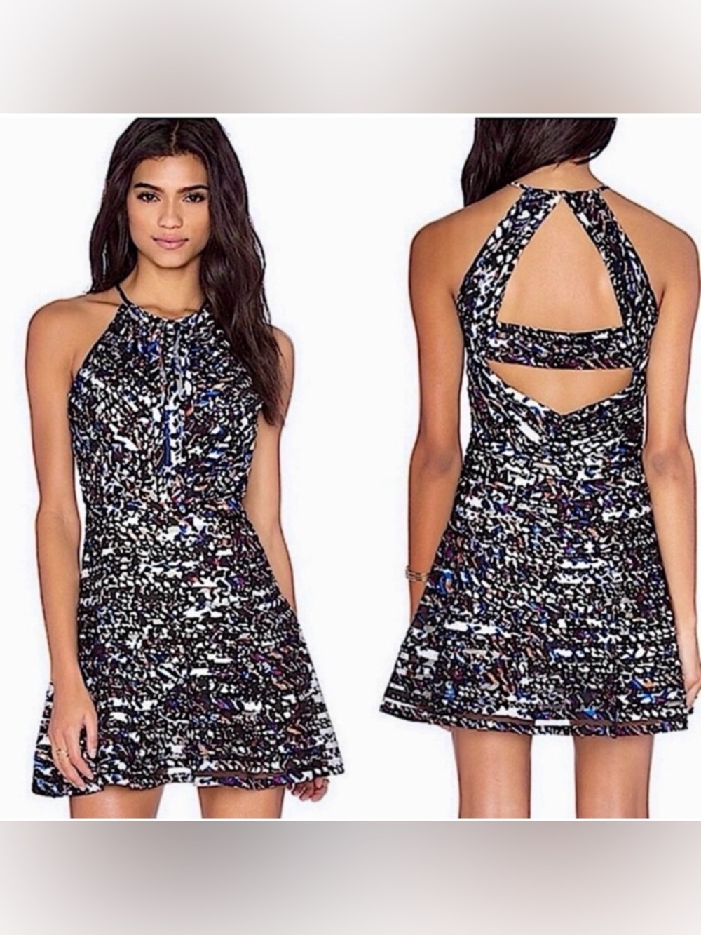 Parker Zulma Black Multicolor Backless Halter Fit & Flare Dress Women’s Size XS